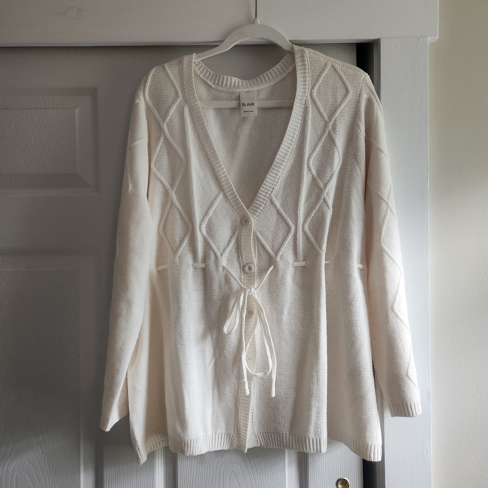 Blair Cream Diamond Knit Cardigan